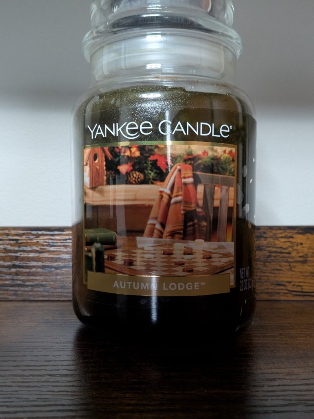 Yankee candle autumn lodge 22oz large jar white label rare